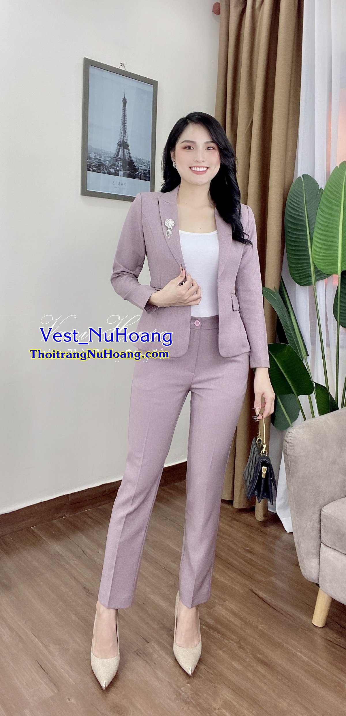 Bộ Vest nữ cao cấp, kiểu vest nữ áo dài tay quần dài trẻ trung, sang trọng -VN124